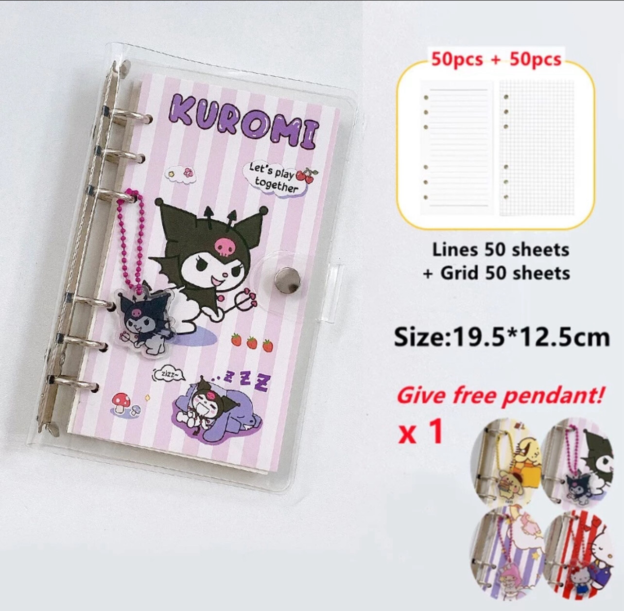A6 Loose-Leaf Notebook 100 Pages Sanrio Cartoon DIY Handbook Diary Cute Student Notepad School Office Stationery 2set