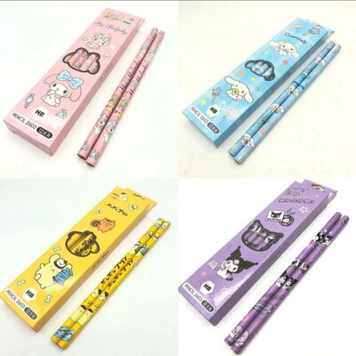 12Pcs/Box Sanrio mymelody Kuromi Cinnamoroll Pompom Purin Wood Pencil Writing Drawing Tool School Office Supply Student Stationery kids gift 4box