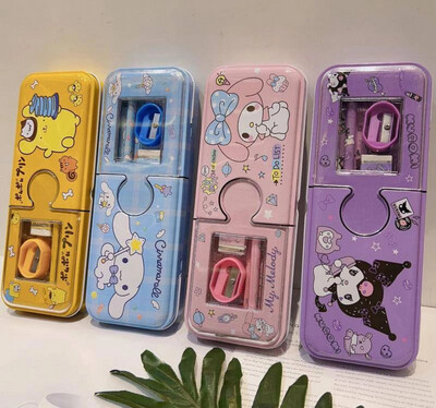 Sanrio Mymelody Kuromi Cinnamoroll Pom Pom Purin Single Double Layer Cartoon Pattern Pencil Case With Sharpener Large Capacity Cute Stationery Box Office School Storage Pen Bag 2pcs