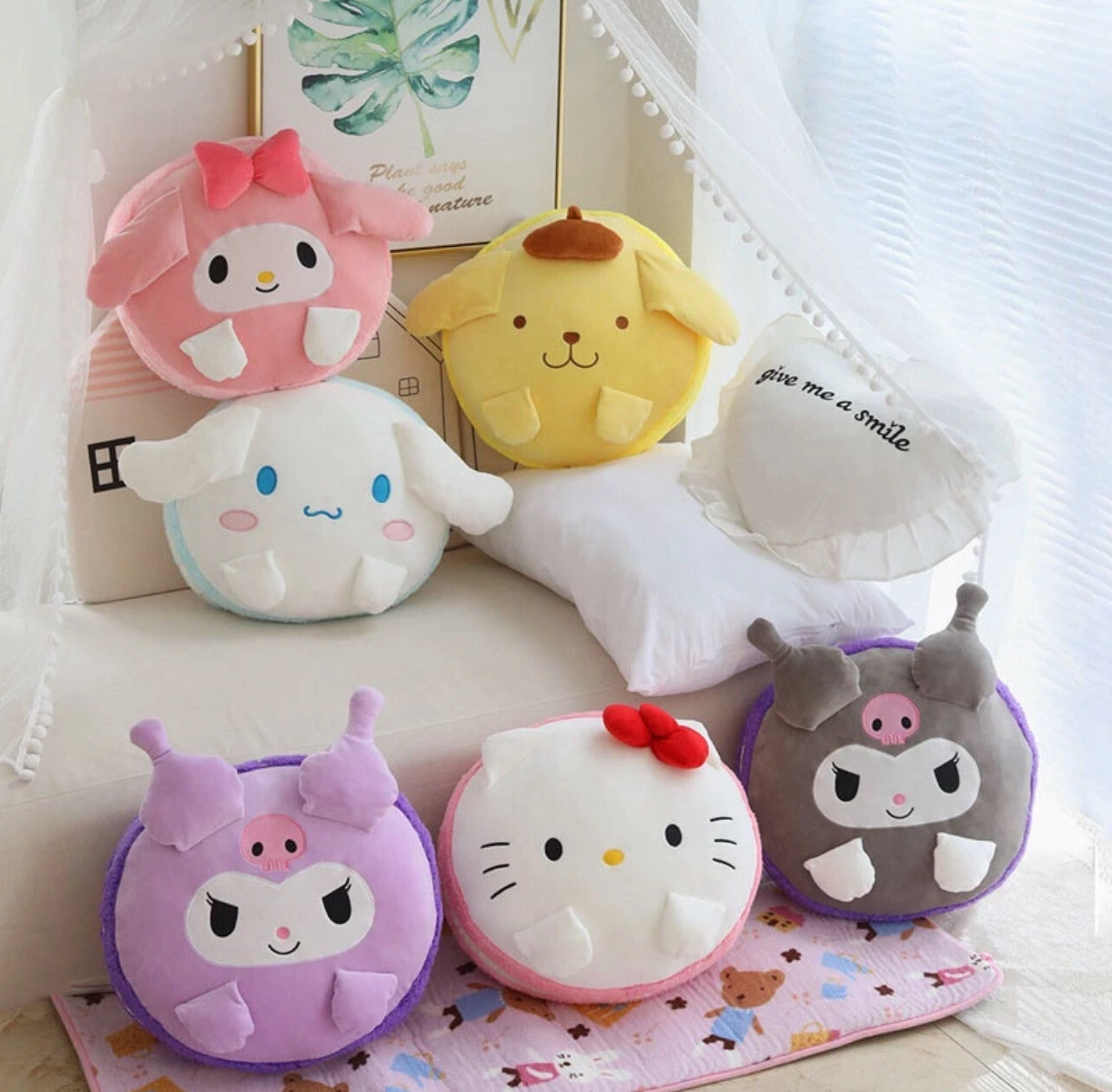 ￼40cm Stuffed Toy Animal Cinnamoroll Kuromi Hello Kitty My Melody Pom Pom Purin Pillow Cushion Bolster Plush Doll Birthday Christmas Valentine Birthday Gift