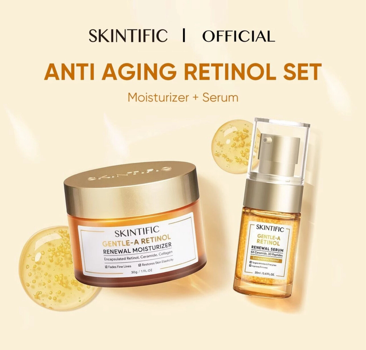 ￼SKINTIFIC 2pcs Anti Aging Retinol set Gentle A Retinol Renewal Serum + Moisturizer 1set
