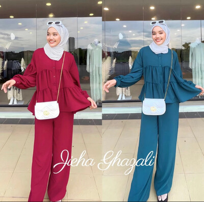 ￼BALQIS SET ( BAJU + SELUAR ) byjiehaghazali (Free Size S-XL, 45-75kg)