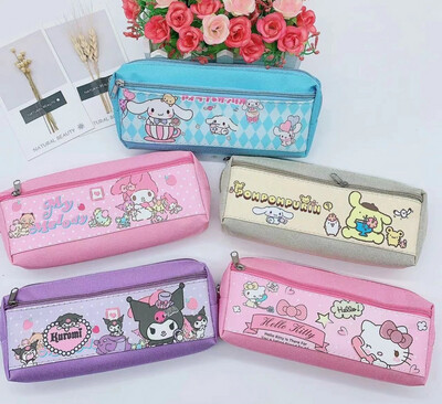 Sanrio pencil case PU Zipper Bag Primary School Students Kuromi Pochacco Cinnamoroll PomPom Melody Hellokitty Stationery Storage 3pcs