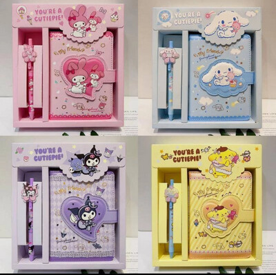 Sanrio Mymelody Kuromi Cinnamoroll Pom Pom pen Color box set cute cartoon students notepad office laptop agenda planner notebook kids Stationery