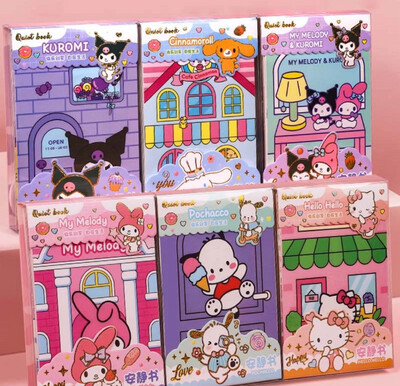 Sanrio Diy Quiet Book Kuromi Melody Cinnamoroll Children Girls Educational Diy Cut-Free Homemade Book Quiet Book Toys 4pcs