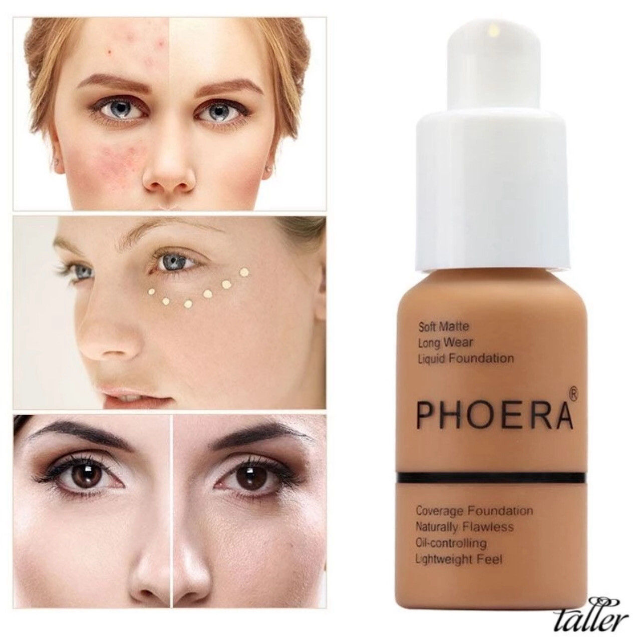 ✧Read Stock Phoera Moisturizing Liquid Foundation Concealer Whitening Brightening Matte Waterproof Long Wear Full Cover Acne Spot Natural Face Base Makeup 10 Color Taller 2bottle