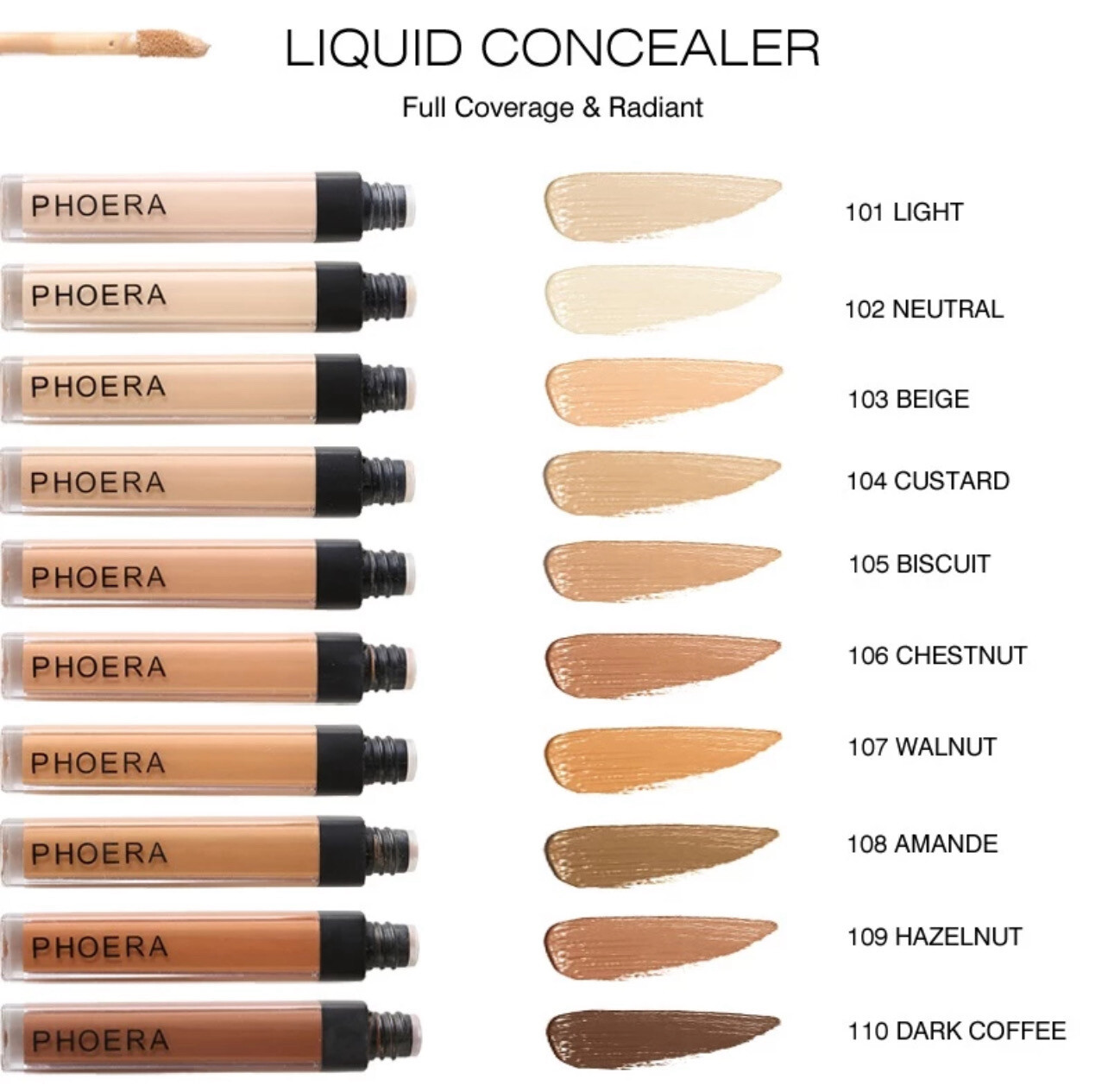 ✧Read Stock PHOERA 10 Colors Liquid Concealer Foundation Cream Scars Acne Cover Moisturizing Long Lasting Smooth Silky Face Makeup Women Cosmetic TALLER 3pcs