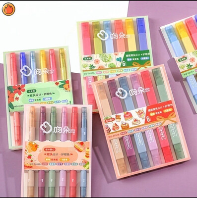 6PCS Cute Candy Color Double Tip Highlighter Pens Kawaii Highlighter Set Manga Pen Markers Pastel Student Stationery SAWUMY 3set