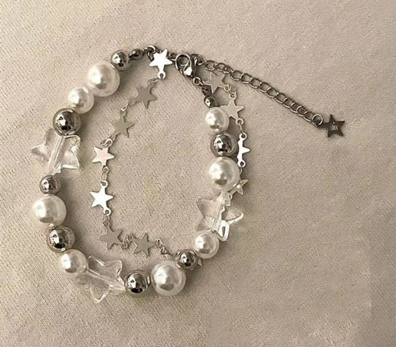 New Vintage Crystal Star Pentagram Pearl Beaded Bracelet for Women Sweet Aesthetic Charm Bracelet Harajuku Fashion Jewelry Gift SAWU 4pcs