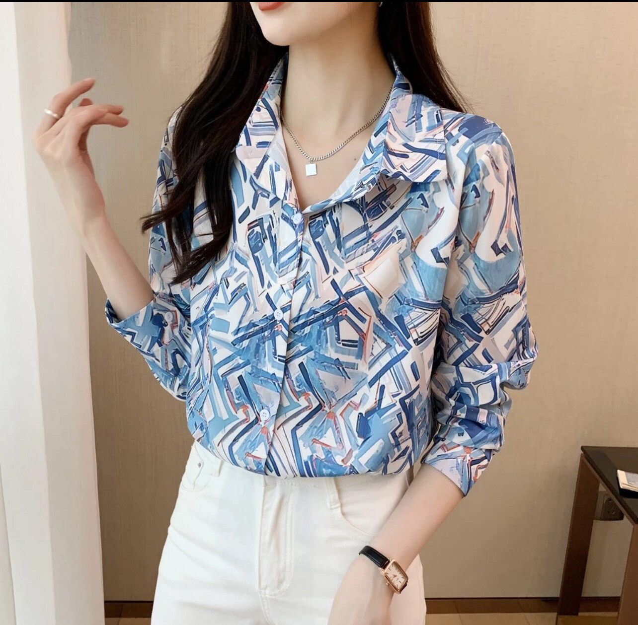 ￼Fashion Women&#39;s New Lapel Top Casual Printed Long Sleeve Comfortable Loose Shirt (S-XL)