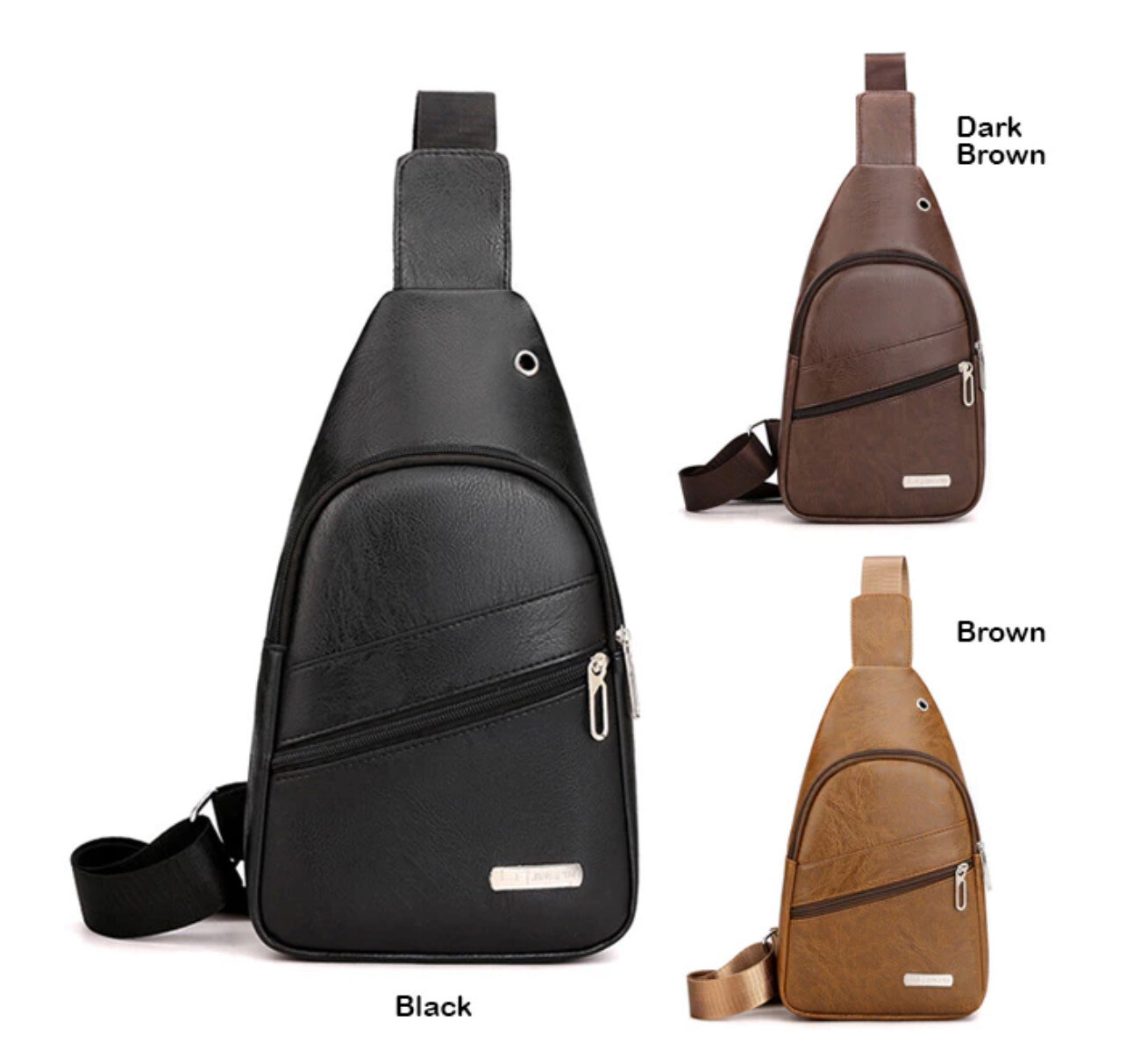 ￼BBD Men&#39;s Casual Leather 2 Zipper Chest Crossbody Bag SK588 2pcs