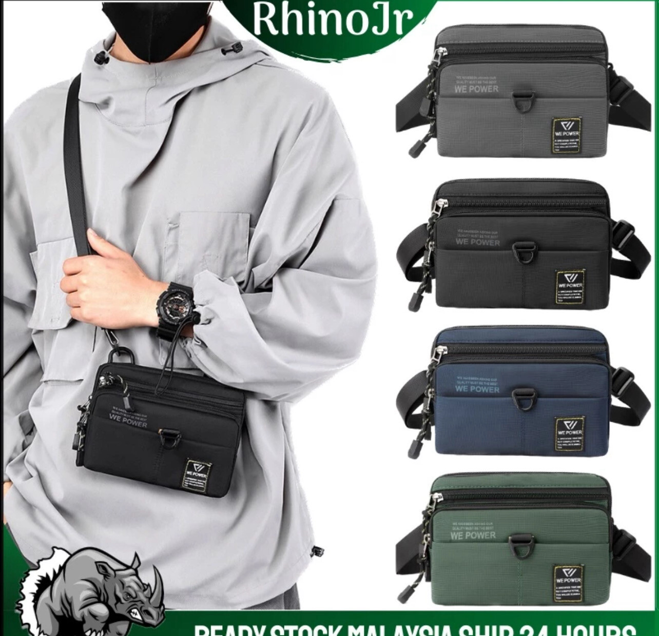 B152 RhinoJr WePower WaterProof Outdoor Sports Waist Bag Men&#39;s Casual Crossbody Bag