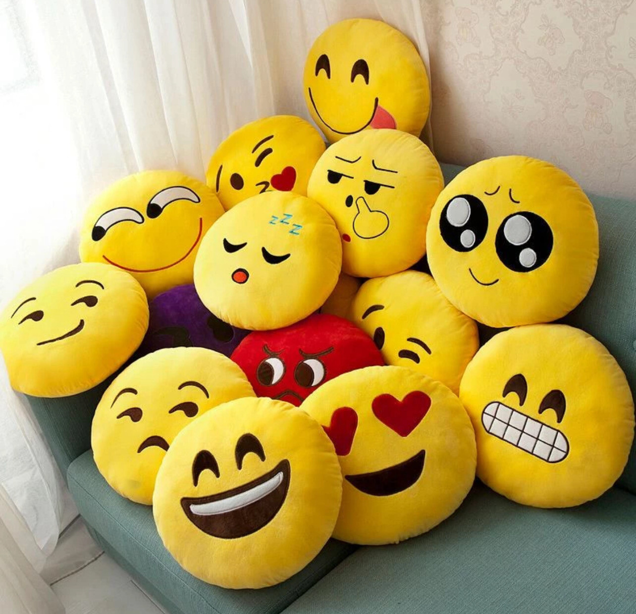 ￼Funny Funny Car Headrest Pillow Emoticon Pack Plush Toy Doll qq Emoticon Round Pillow Sleeping Cute Small Super Cute Yellow Face 2pcs