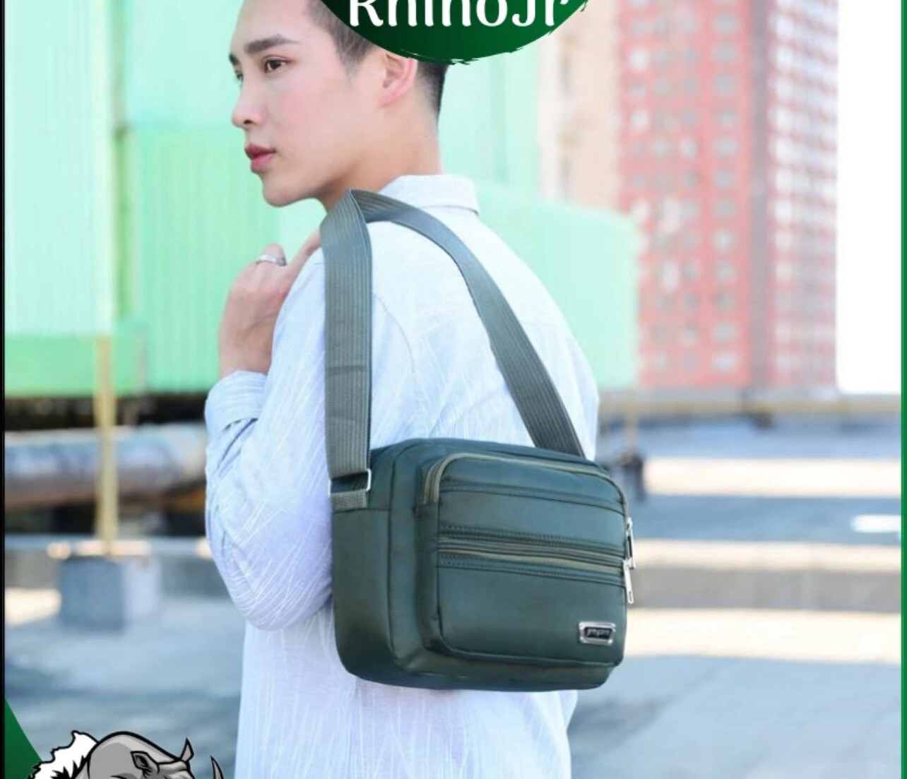 B143 Rhinojr Sling Bag Men Shoulder Bag Crossbody Messenger Bag 5 Zippered Pockets Large Capacity 2pcs