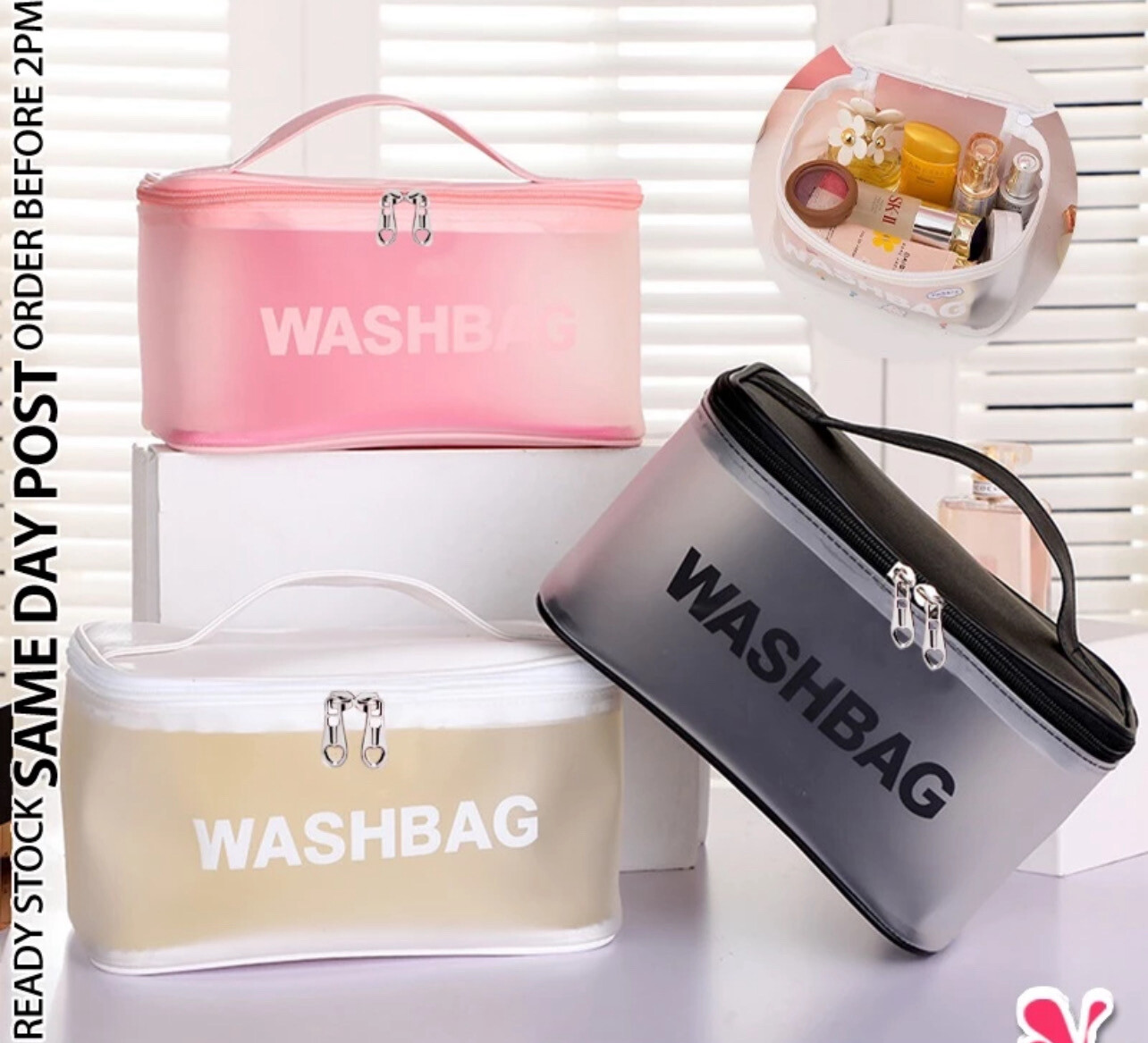 ￼《 𝗖𝗟𝗨𝗧𝗧𝗘𝗥 𝗙𝗥𝗘𝗘 》Waterproof Cosmetic Bag Makeup Beauty Storage Bags Portable Travel Organizer Beg Solek Kosmetik 防水化妆包 2pcs