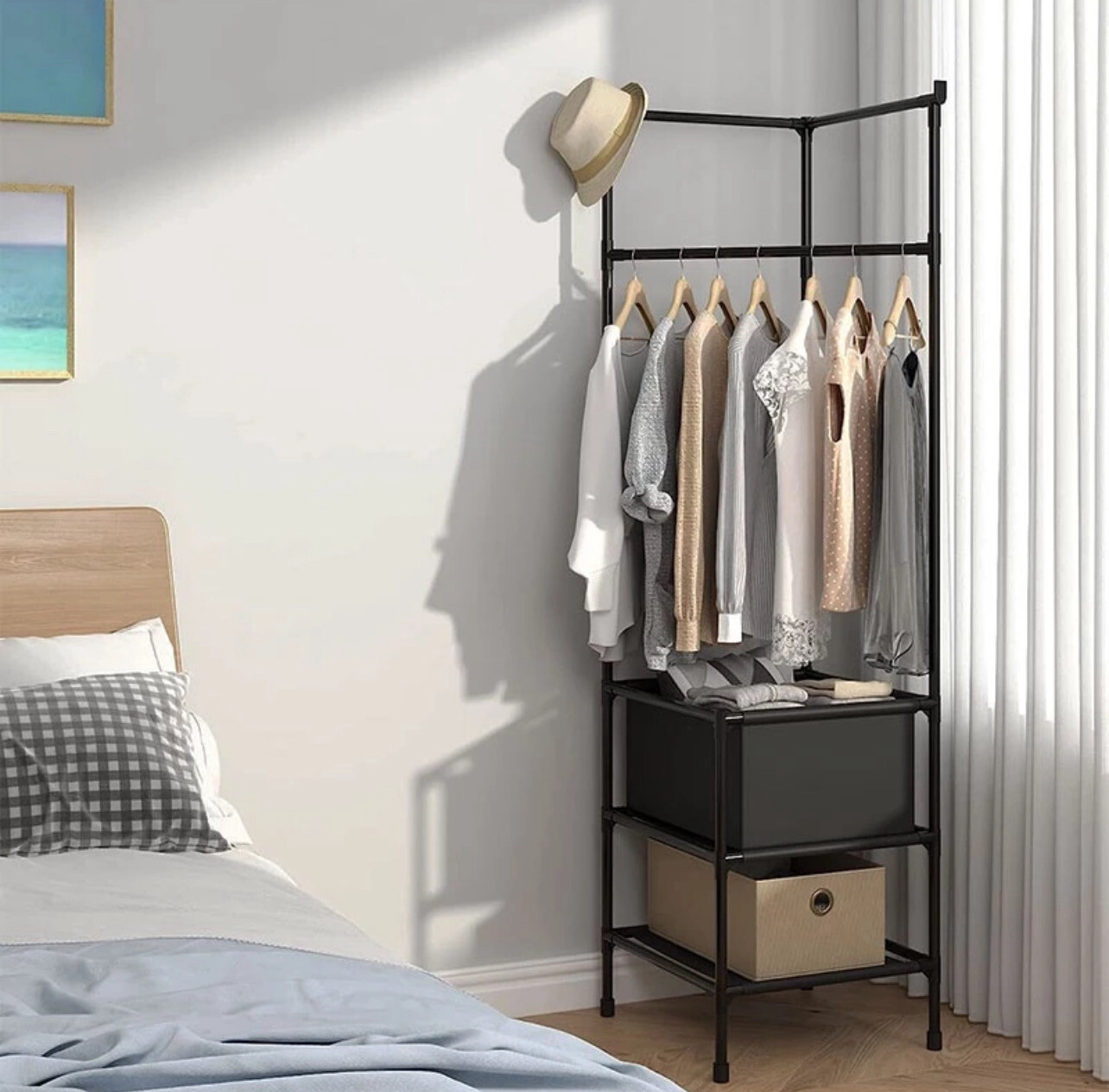 ￼《 𝗖𝗟𝗨𝗧𝗧𝗘𝗥 𝗙𝗥𝗘𝗘 》Durable Corner Coat Rack Clothes Hanging Storage Racks Garment Hanger Organizer Rak Penyidai Baju 角落收纳架