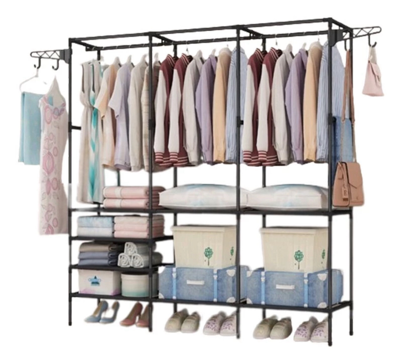 ￼《 𝗡𝗢 𝗦𝗖𝗥𝗘𝗪 》 Stainless Steel Wardrobe Clothes Storage Garment Rack Bedroom Organizer Rak Almari Baju Besi Serbaguna 衣架