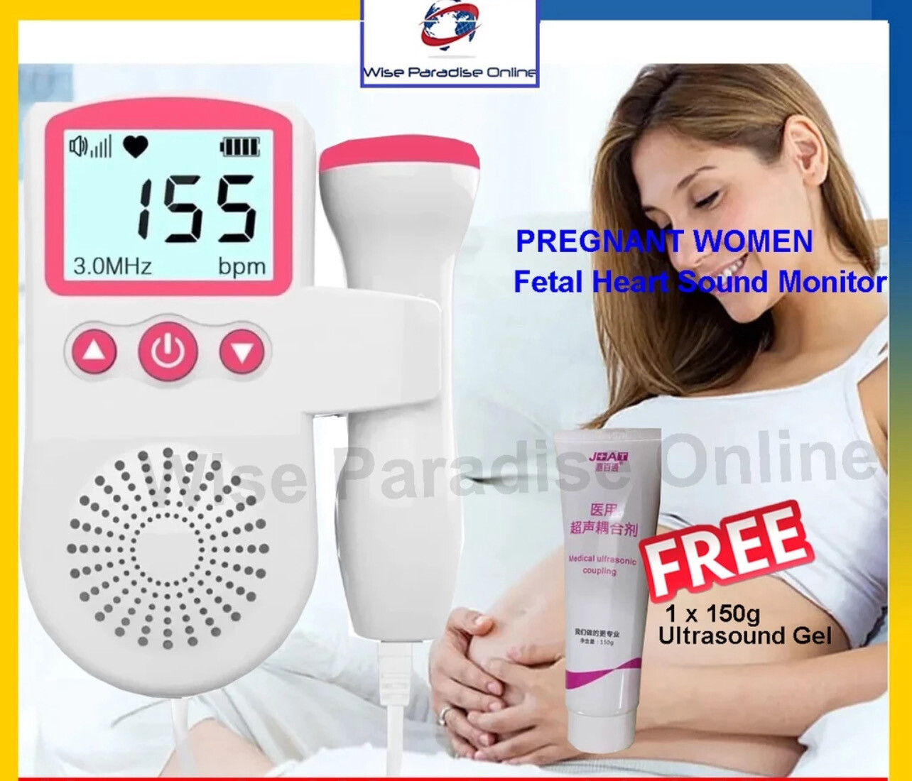 ￼(Upgraded 3.0MHz) Fetal Doppler Heart Detector Monitor Pregnant Women Home Fetal Rate Detector Degupan Bayi (FETAL)