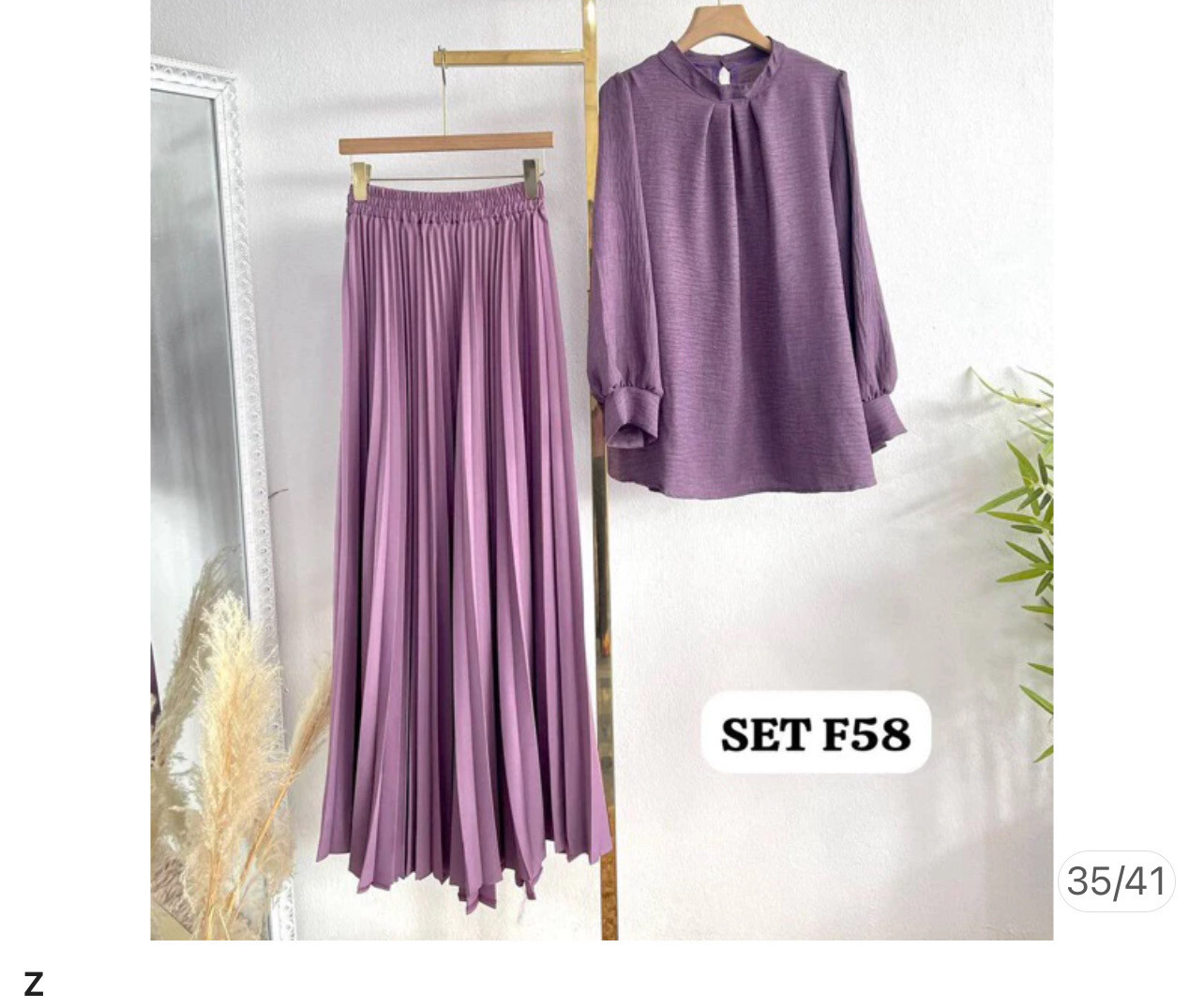 HOT SET🔥SET BLOUSE KOSONG F58+SKIRT PALAS/SET BLOUSE KOSONG PLEATED SKIRT FREE SIZE/BLOUSE LEHER BULAT LENGAN BUTANG - 1Set  - FREE SIZE (No Pilihan bawah sebelah Kiri)