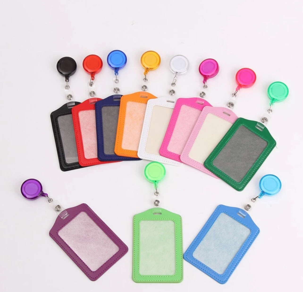 PU Card Holder Women Men Business Badge Card Case Women Transparent Card Cover Student Lanyard Leather ID Name Card Holder Bags 10set