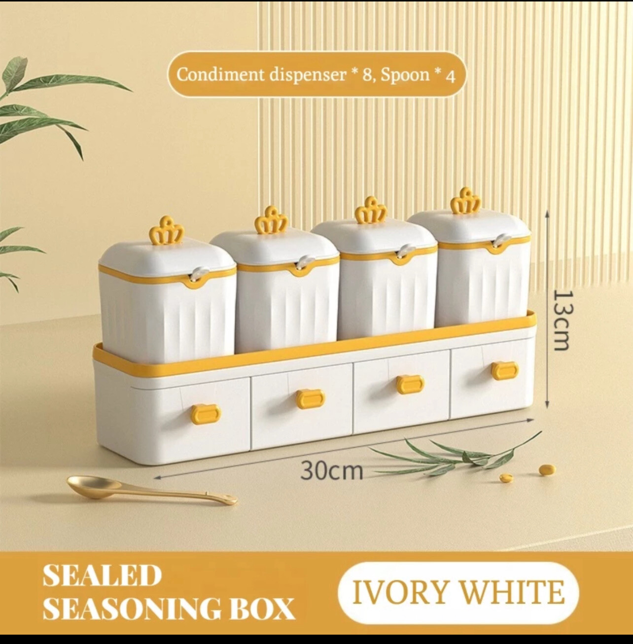 ￼Crown Seasoning Pot Drawer Type Seasoning Box Set Condiment Storage Container Salt Monosodium Glutamate Preservation Box