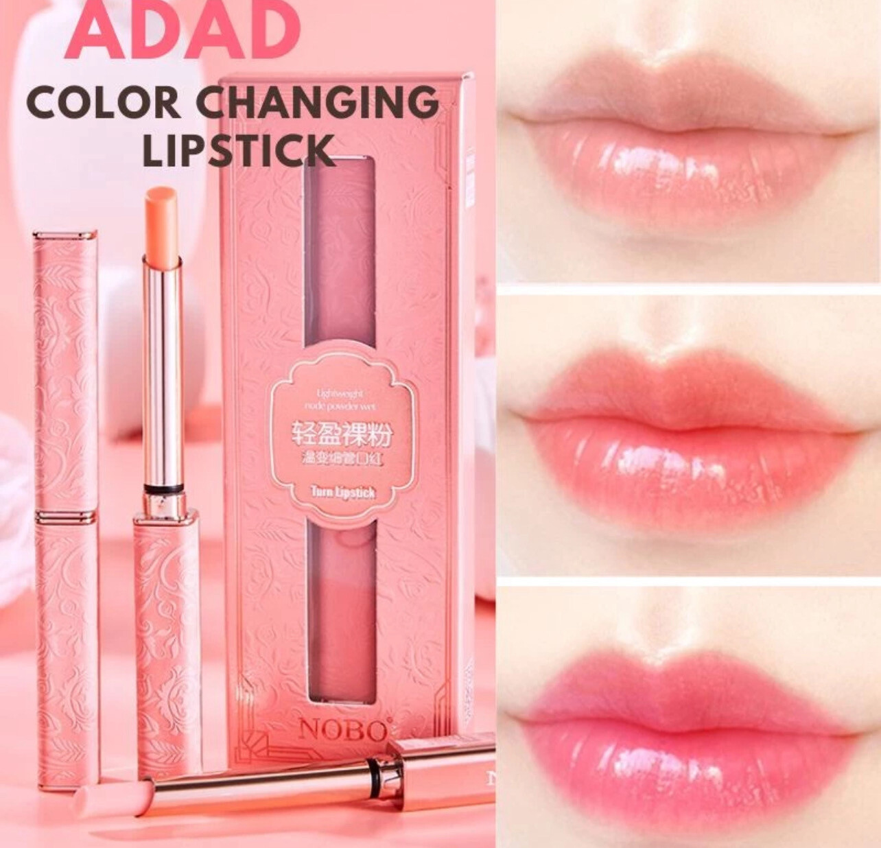 ￼ADAD Temperature-changing Lipstick Moisturizing Lipstick Lip Balm Small Thin Tube Color-changing Lipstick Lip Balm Color Changing Waterproof Lasting 3box