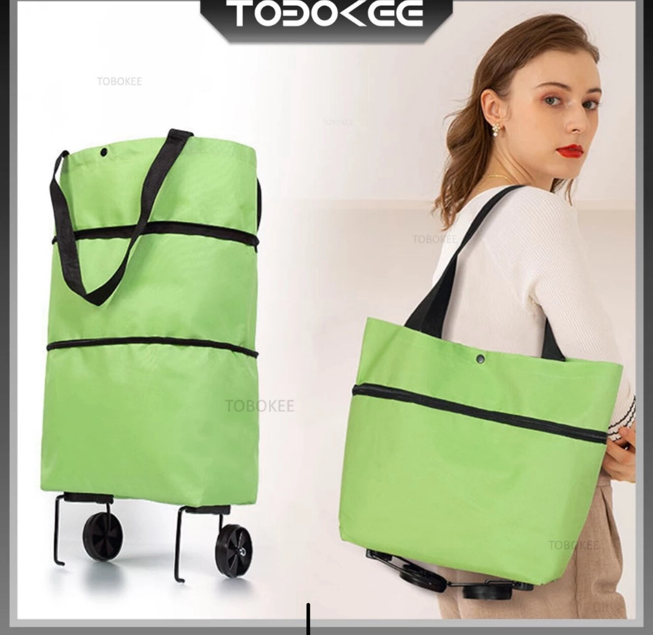￼Portable Wheel Shopping Market Bag Trolley Bag Storage Bag [2 in 1] Shopping Bag With Wheel Lightweight Shopping Trolley 1pcs $10/ 2pcs $14