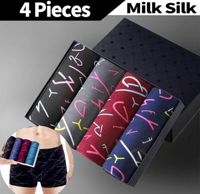 ￼【4 PCS In 1】Men Silk Boxer Breathable Underwear Seluar Dalam Lelaki 1set