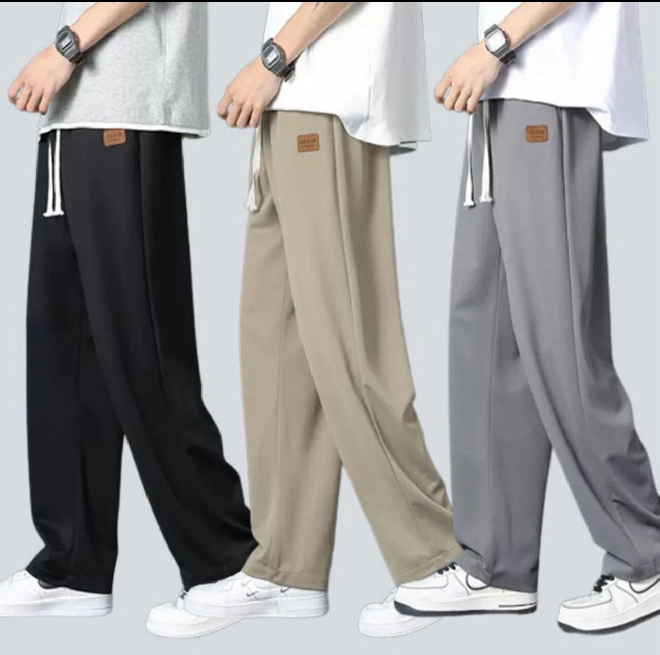 Summer Ice Silk Loose Straight Cut Plus Size Casual Sports Baggy Jogging Slocks Pants For Men (Size M-5XL)