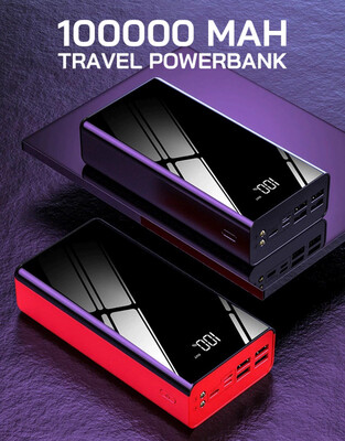 ￼100000mAh Powerbank Travel Big Full Capacity 4 USB Charge Ports PD Fast Charging Power bank LED Digital Display T804