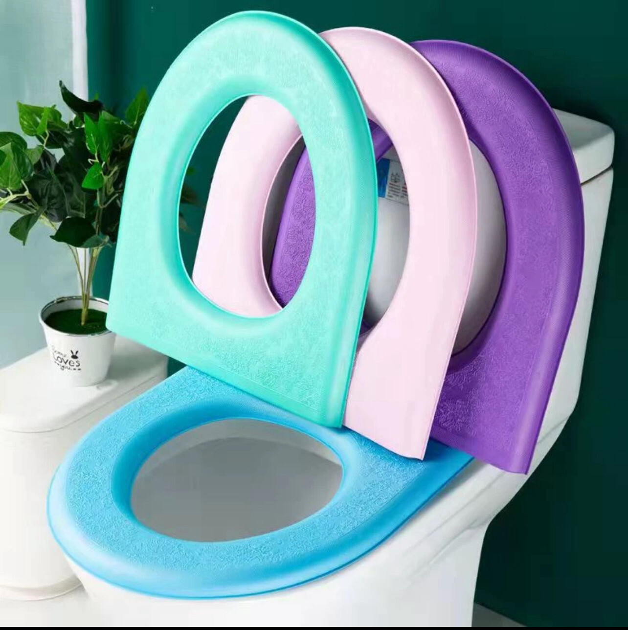 ￼Soft Thicker Warmer Stretchable Washable Toilet Seat Cover /EVA Rubber Toilet  Seat Lid Covers/Toilet Seat cover / Bathroom Toilet Seat Cover Pads 3Pcs