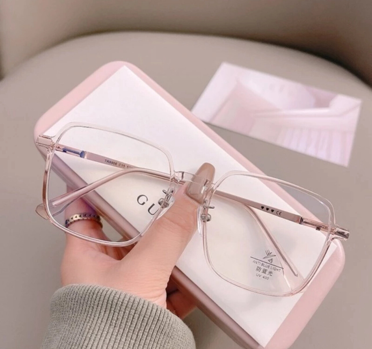 ￼(HENGHA) New Korean Fashion Anti Blue Light Glasses Square Colorful Finished Myopia Glasses 2pcs (🎃 mix buy)