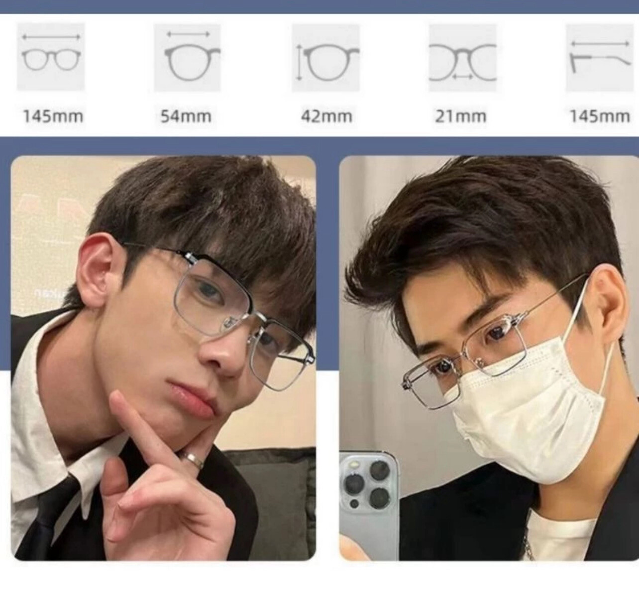 ￼(HENGHA) Korean Fashion Classic Square Frame Radiation Blocking Glasses Retro Style Metal Eyebrow Frame Photochromic Sunglasses 2pcs (🎃 mix buy)