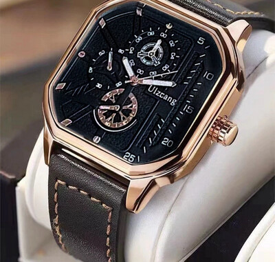 New Men&#39;s Square Watch High Beauty Belt Waterproof Quartz Watches 2pcs
