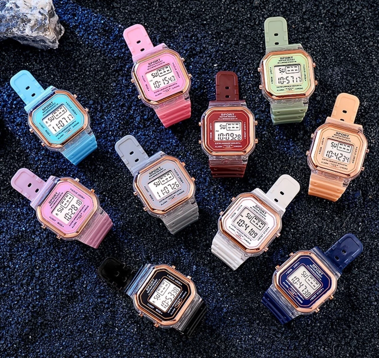 Unicorn Small Square Electronic Watch Male and Female Students Multifunctional Waterproof Sports Children&#39;s Wristwatch 2pcs