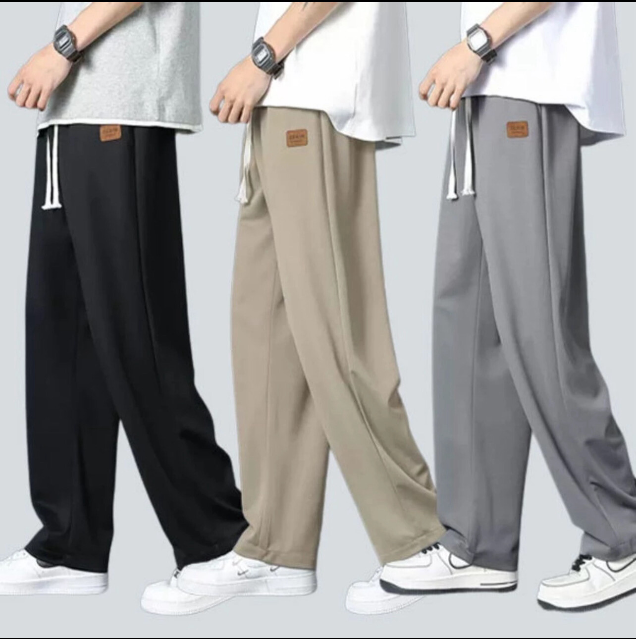 Summer Ice Silk Loose Straight Cut Plus Size Casual Sports Baggy Jogging Slocks Pants For Men (M-5XL)
