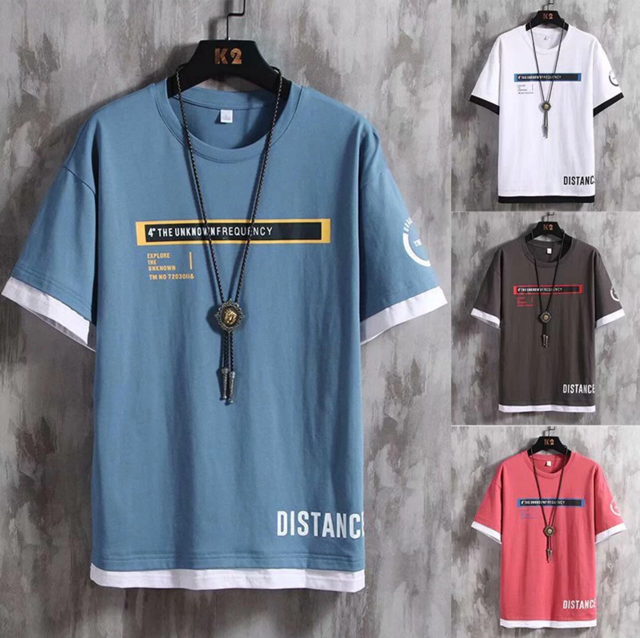 Summer short-sleeved T-shirt men&#39;s trend half-sleeved casual loose ice silk printed letter clothes tide brand summer (M-3XL)