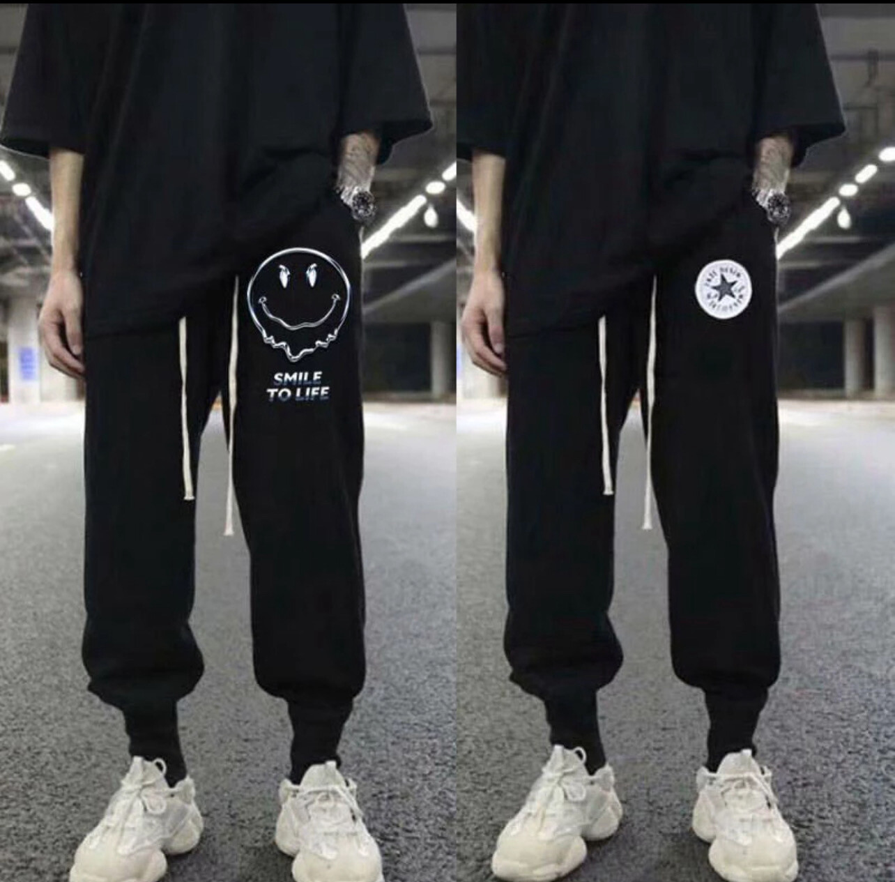 Men&#39;s casual pants spring and summer beam pants sports pants plus size student youth nine-point harem pants (M-5XL)