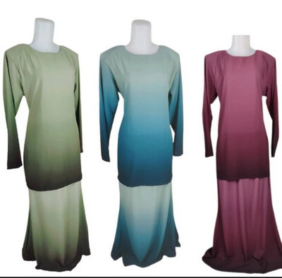Raya Sale Baju Kurung Modrn TWO TONE Bubble Chiffon Muslim Fashion