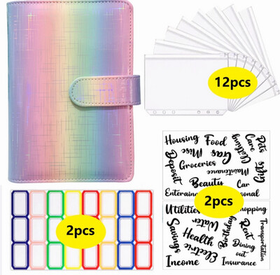 2024 Rainbow Cover A6 Binder with 12pcs Zipper Pockets Cash Planner Book Ziplock for Budgeting Money Storage