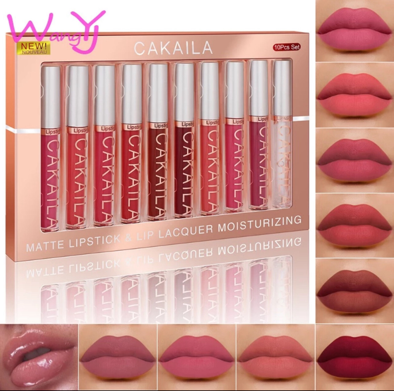 CAKAILA 10 Stick Lipstick Matte Non-stick Waterproof Lip Gloss 1set