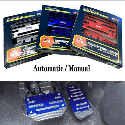 ￼Universal Car Aluminum Automatic Gear Brake Accelerator Non-Slip Foot Pedal Pad Cover 2Pcs/set Red/Blue/Silver RS-ENL017 2 Set (A - Manual/ B Auto)