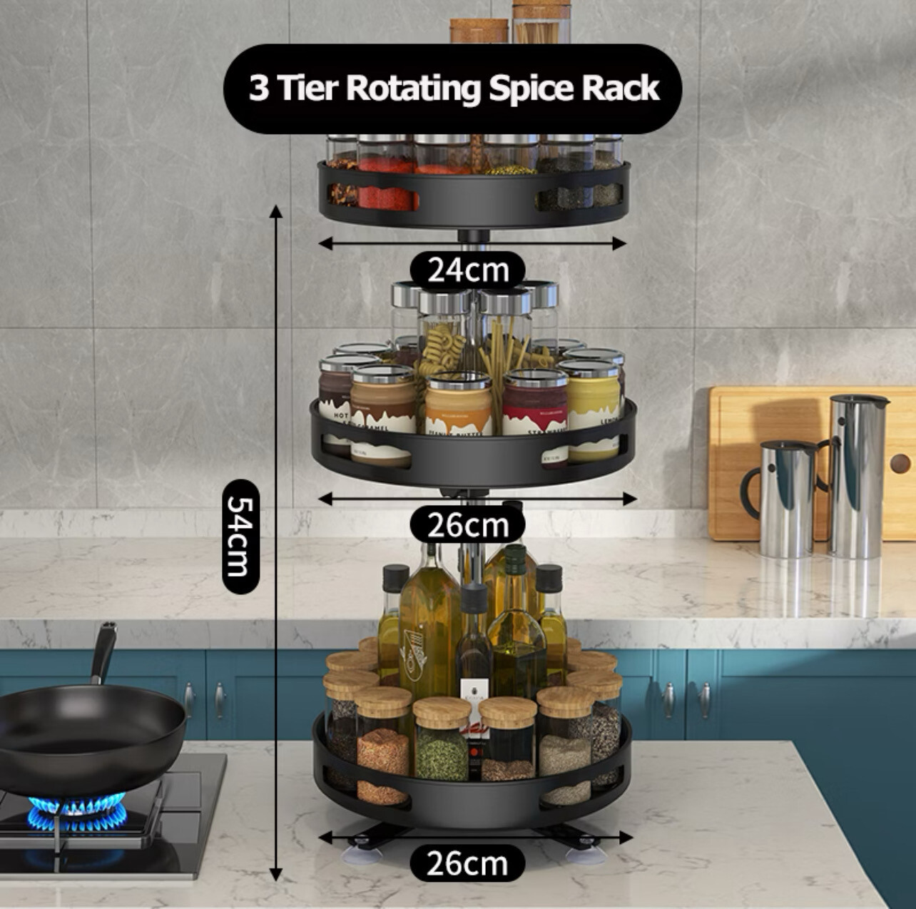 2/3 Tier 360°  Rotating Spice Rack Rak Rempah Rak Penyimpanan Kitchen Seasoning Storage Rack Cosmetic Storage Rack