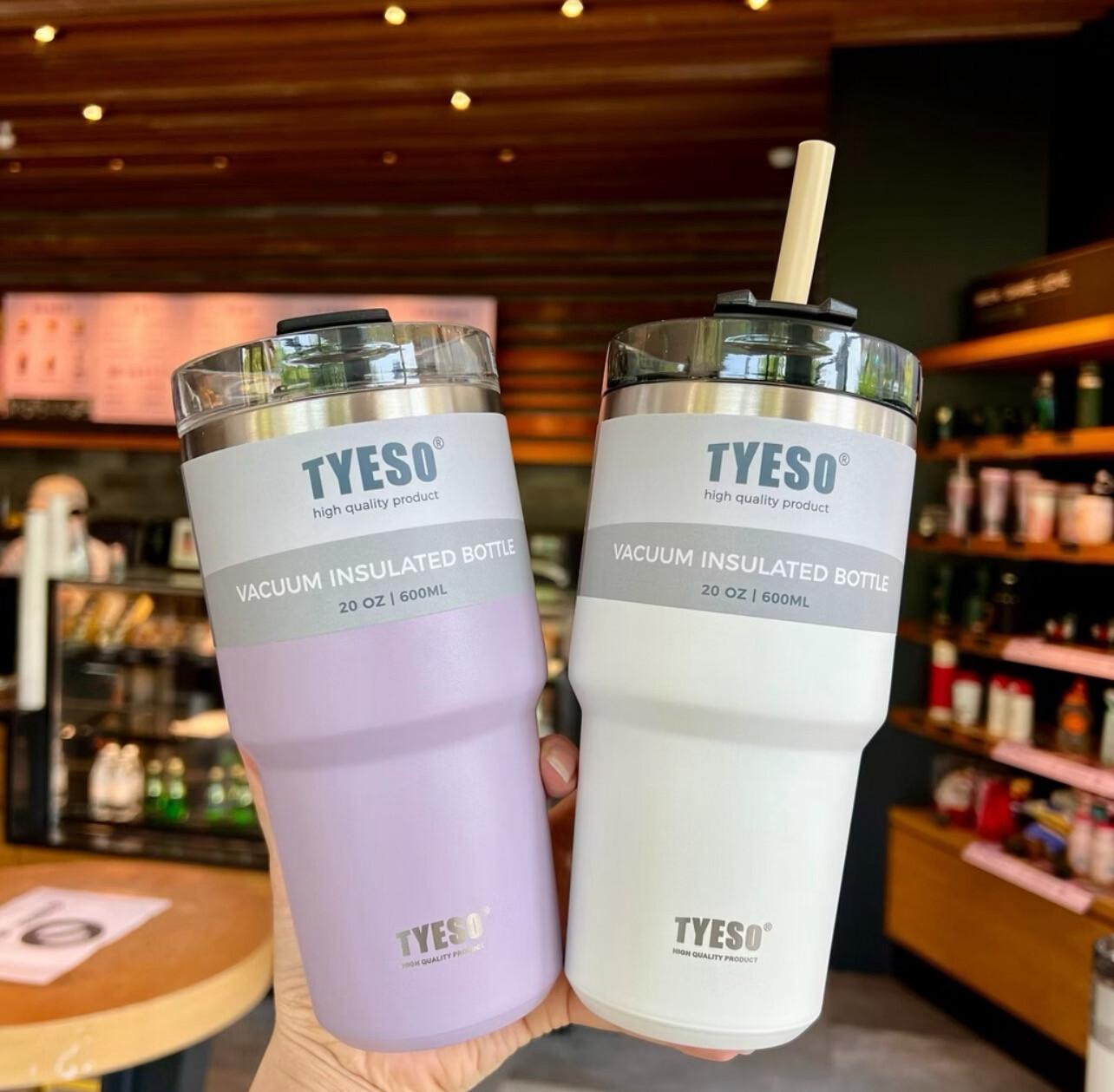 ￼【COD】TYESO 600ml/900ml Vacuum Insulated Tumbler Keep Cold and Hot with Silicon Straw 600ml