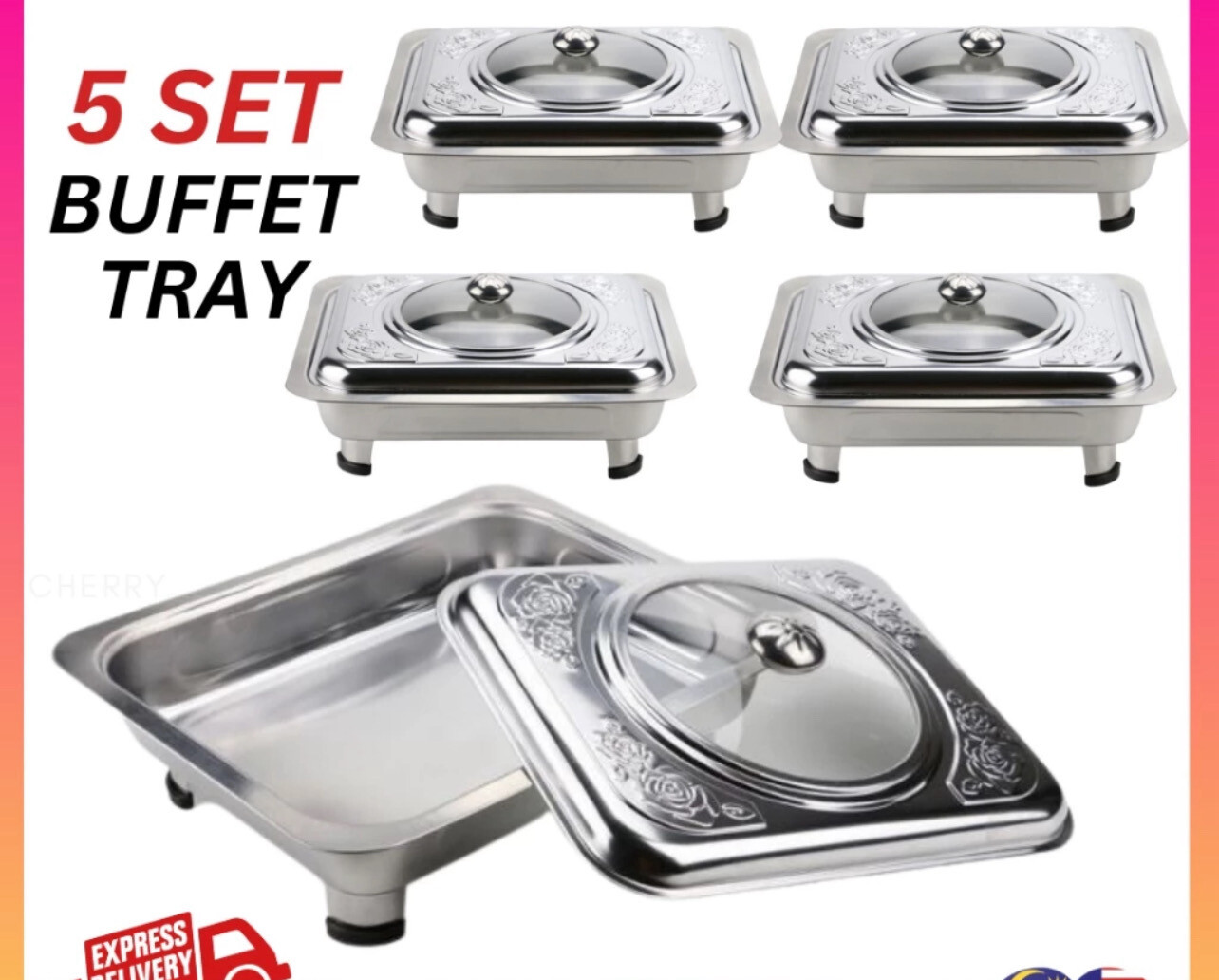 🍒CHERRY🍒5 Set Buffet Tray Buffet Kenduri Buffet Pan Food Tray Serving Tray Bekas Lauk Kenduri 5 in 1 Buffet Tray 5set