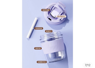 Cawan Botol Macaron Cawan Air Kaca Tahan Panas Dengan Penutup Bertutup Dan Skala Jerami Mini Macaron Glass Water Cup 450ml(big) - 2pcs (promo)