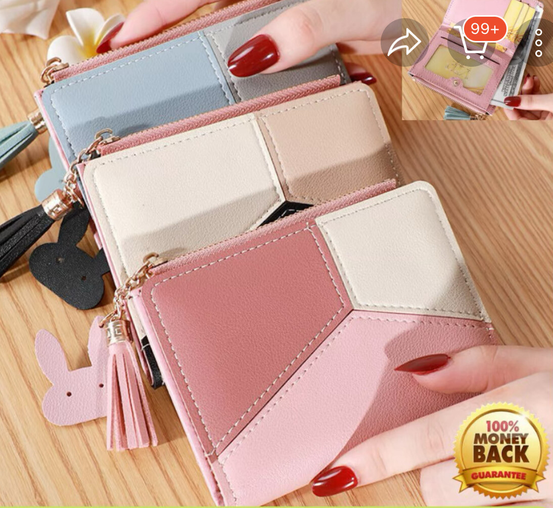 ￼DROPASSIST Women&#39;s Short Zip Pouch Wallet Multi Card Wallet Pu Leather Dompet Pendek Perempuan 1122 3pcs