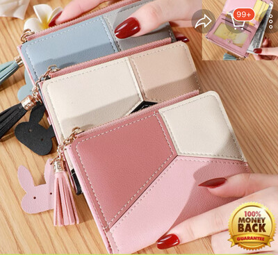 ￼DROPASSIST Women&#39;s Short Zip Pouch Wallet Multi Card Wallet Pu Leather Dompet Pendek Perempuan 1122 3pcs