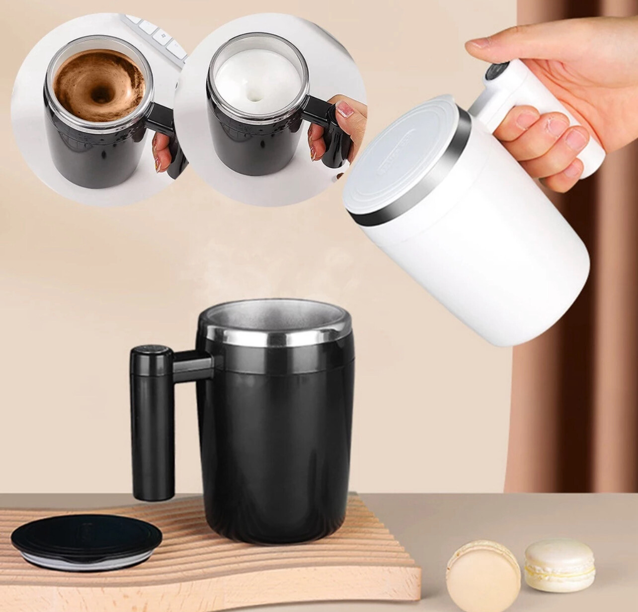 ￼Magnetic Stirring Cup 304 Stainless Steel 380ml Rechargeable Multifunction Fully Automatic Magnetic Coffee Mug (Random Colour)