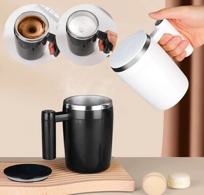 ￼Magnetic Stirring Cup 304 Stainless Steel 380ml Rechargeable Multifunction Fully Automatic Magnetic Coffee Mug (Random Colour)